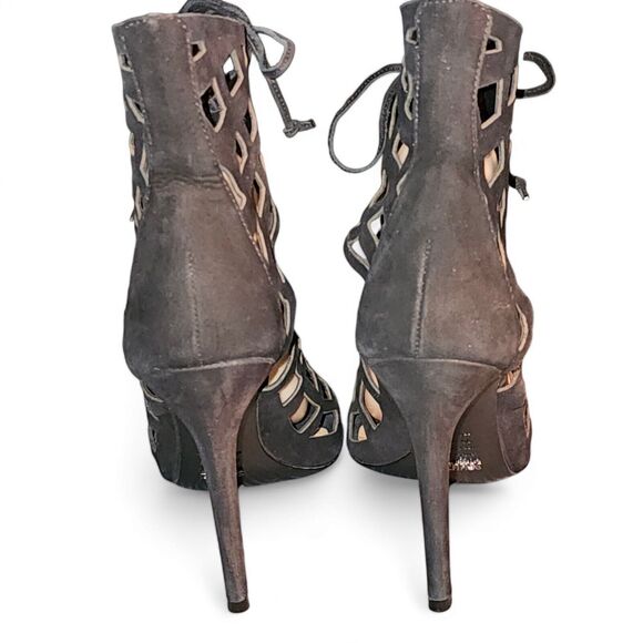 Schutz Laser Cut Cage Gladiator Black Suede Open Toe Stiletto Heel Sz 11 - Picture 5 of 15